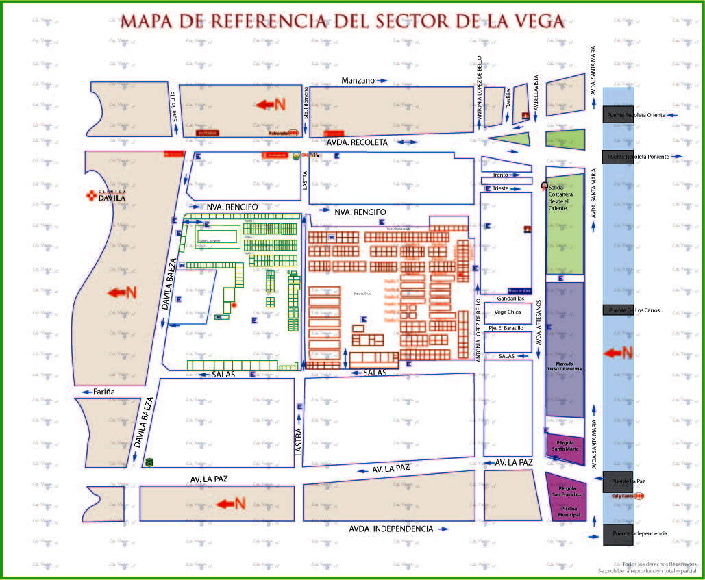 План рынка Вега Центральный. Обратите внимание, что север - слева, а метро Cal y Canto обозначено в правом нижнем углу.