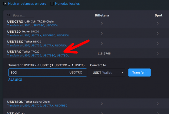 Перенос крипты на основной кошелек USDT OMNI.