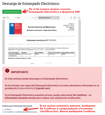 Шаг 4. Формальность завершена. В открывшемся окне скачиваем Estampado Electrónico в формате PDF. Этот документ также автоматически отправляется на контактную электронную почту.