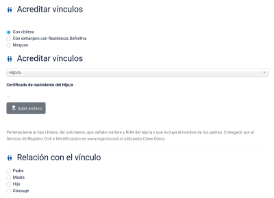 Родственник - сын или дочь. Свидетельство о рождении ребенка чилийского образца, отношение к родственнику (отец, мать, сын/дочь, супруг/а).